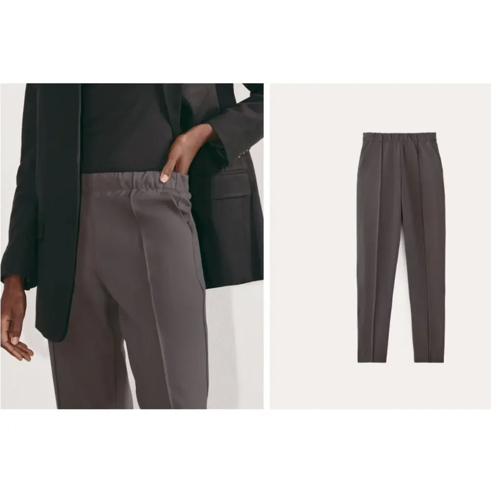 Everlane Dream Pant Womens Size XS Elastic Waist Double Knit Pintuck Tapered Leg